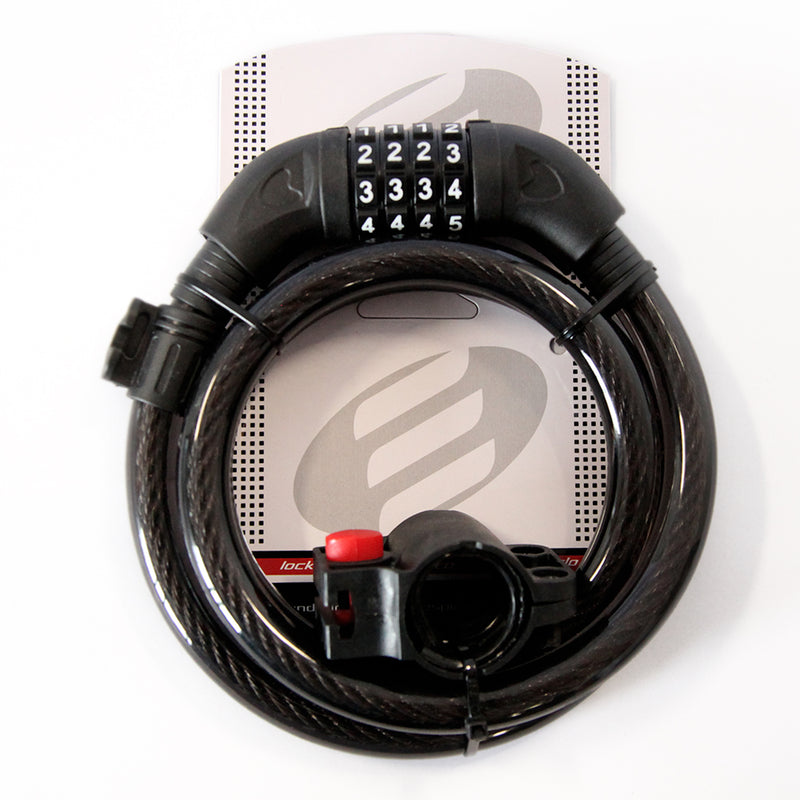Candado ELITE Cable Espiral y Combinacion 15mmX1200mm Negro/Cabezal Negro con Soporte