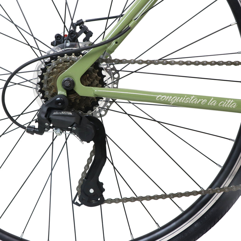 Bicicleta BENOTTO Hibrida DESTREZZA R700C 7V. Frenos Doble Disco Mecanico Acero Verde Talla:49