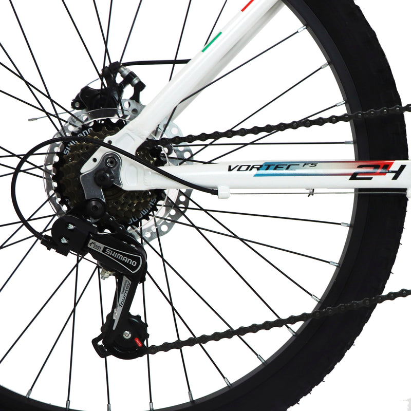 Bicicleta BENOTTO Montaña VORTEC R24 21V. Hombre FS Shim. F. Doble Disco Mec. T. SPORT SHOX CH-386 Alum. Blanco/Negro Calc. Verde/Blanco/Rojo Talla:UN