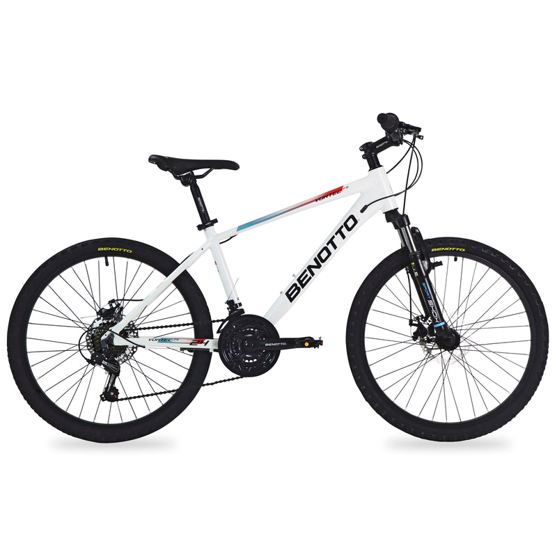 Bicicleta BENOTTO Montaña VORTEC R24 21V. Hombre FS Shim. F. Doble Disco Mec. T. SPORT SHOX CH-386 Alum. Blanco/Negro Calc. Verde/Blanco/Rojo Talla:UN