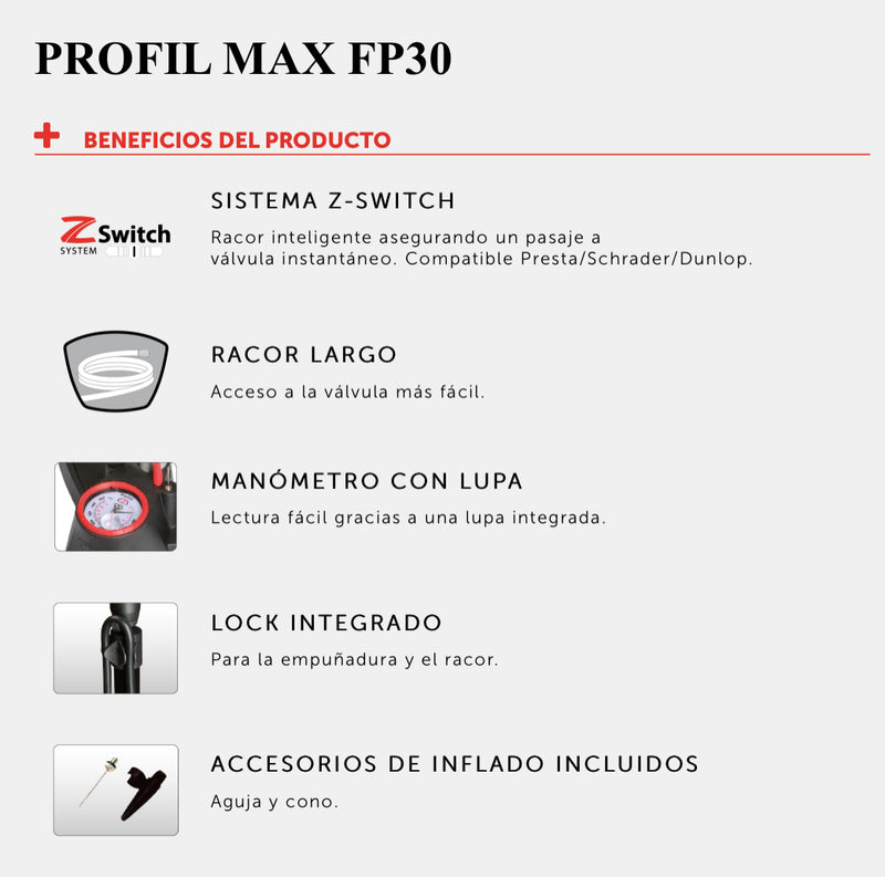 ZEFAL Bomba PROFIL MAX FP30 de Pie