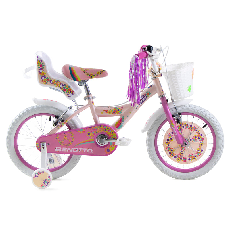 Bicicleta BENOTTO Cross FLOWER POWER R16 1V. Niña Frenos 'V' Acero Rosa Pastel/Rosa Aperlado Talla:UN