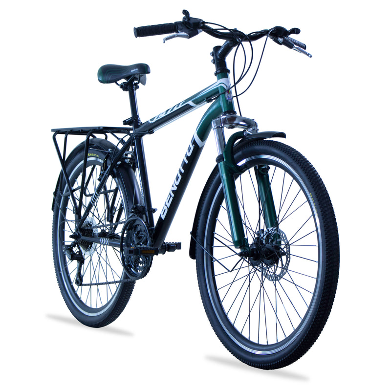 Bicicleta BENOTTO Montaña 747 R26 21V. Hombre FS Shimano Frenos Delantero Disco Mecanico/Trasero 'V' Acero Negro/Verde Oscuro Talla:UN