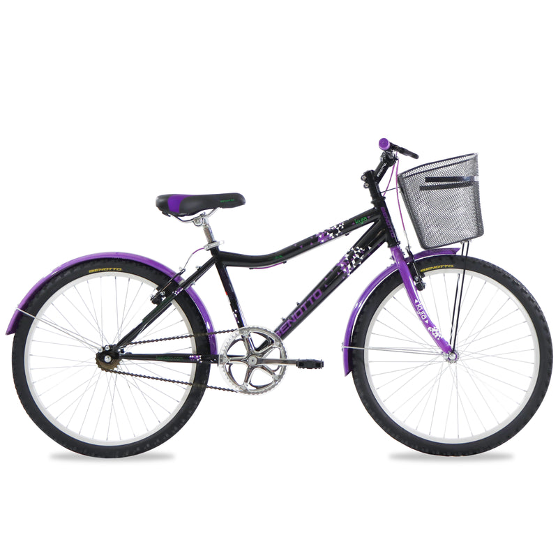 Bicicleta BENOTTO Montaña KYRA R24 1V. Mujer Frenos 'V' Acero Negro/Purpura Talla:UN