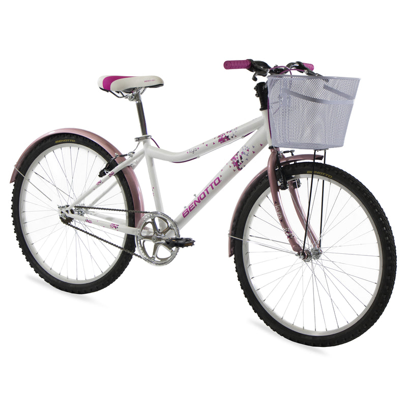 Bicicleta BENOTTO Montaña KYRA R26 1V. Mujer Frenos 'V' Acero Blanco/Rosa Metalico Talla:UN