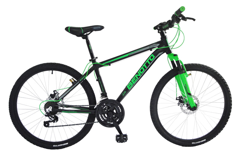 Bicicleta BENOTTO Montaña XC-5000 R26 21V. Sunrace Frenos Doble Disco Mecanico Aluminio Negro/Verde Talla:LL