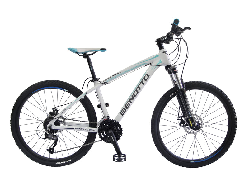 Bicicleta BENOTTO Montaña XC-9000 R26 27V. Shimano Altus Frenos Doble Disco Mecanico Aluminio Blanco/Negro Talla:MM