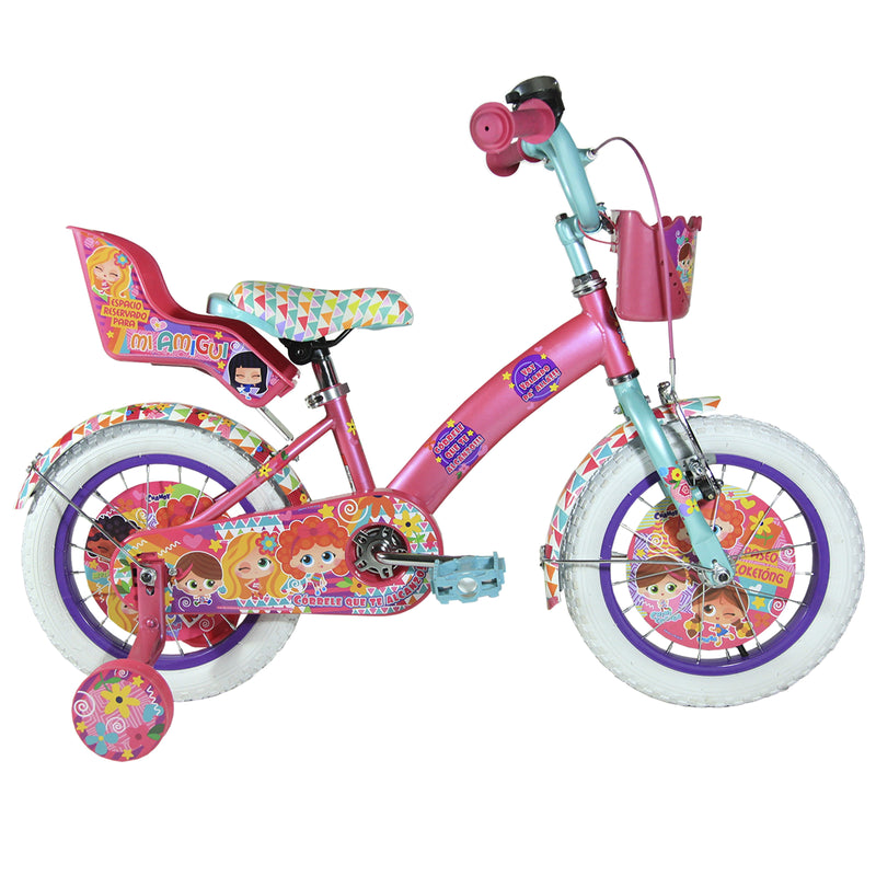 Bicicleta DISTROLLER Cross CHAMOY R14 1V. Niña Frenos Contra Pedal Ruedas Laterales-Salpicaderas-Timbre-Porta Muñeca Acero Magenta/Aqua Talla:UN