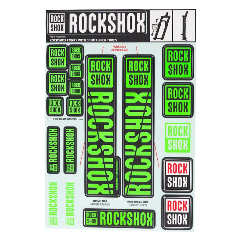 Calcomania para Suspension ROCK SHOX 35mm New02 Verde MY18 Pike, Yary, Rev 11.4318.003.510