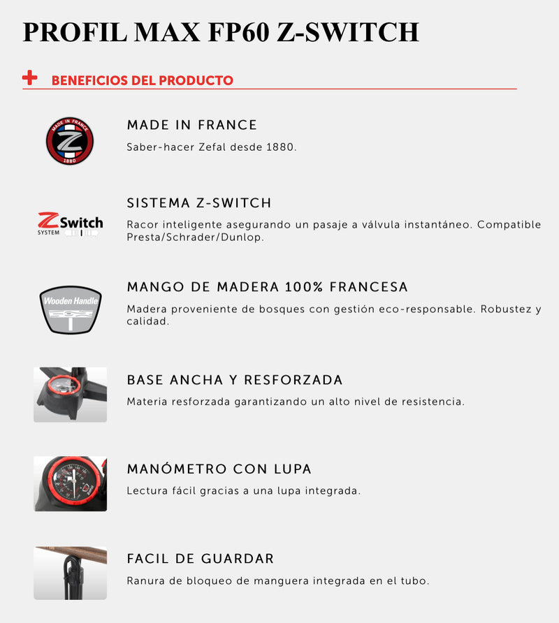 ZEFAL Bomba PROFIL MAX FP60 Z-Switch de Pie