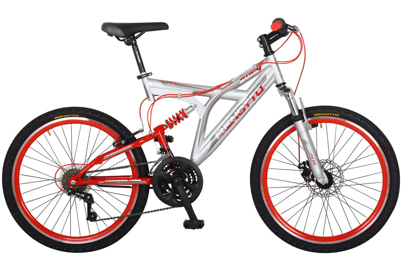 Bicicleta BENOTTO Montaña RUSH R24 21V. Hombre DS Sunrace Frenos Disco Delantero/'V' Trasero Acero Plata/Rojo Talla:UN