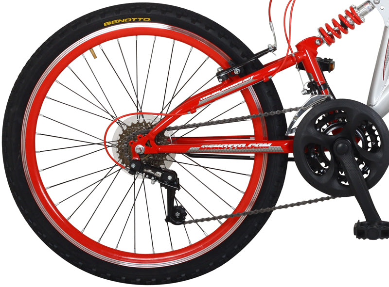 Bicicleta BENOTTO Montaña RUSH R24 21V. Hombre DS Sunrace Frenos Disco Delantero/'V' Trasero Acero Plata/Rojo Talla:UN