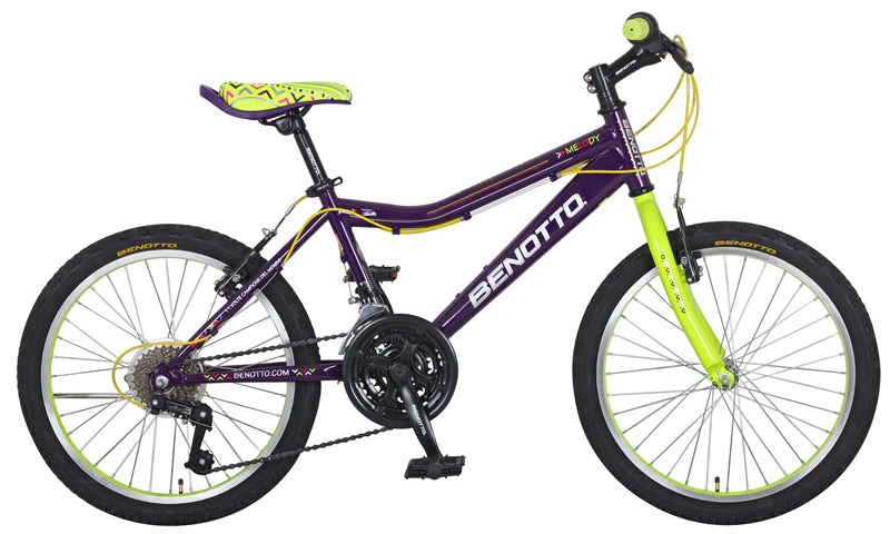 Bicicleta BENOTTO Montaña MELODY R20 21V. Niña Sunrace Frenos 'V' Acero Morado/Verde Claro Neon Talla:UN