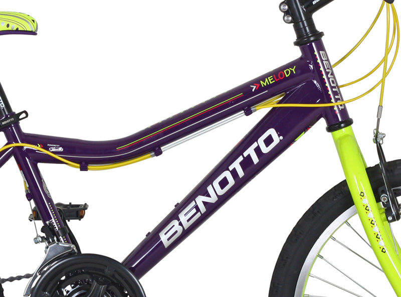 Bicicleta BENOTTO Montaña MELODY R20 21V. Niña Sunrace Frenos 'V' Acero Morado/Verde Claro Neon Talla:UN