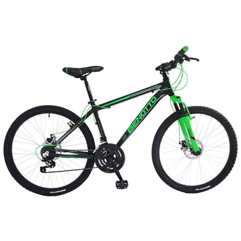 Bicicleta BENOTTO Montaña XC-5000 R26 21V. Sunrace Frenos Doble Disco Mecanico Aluminio Negro/Verde Talla:SS