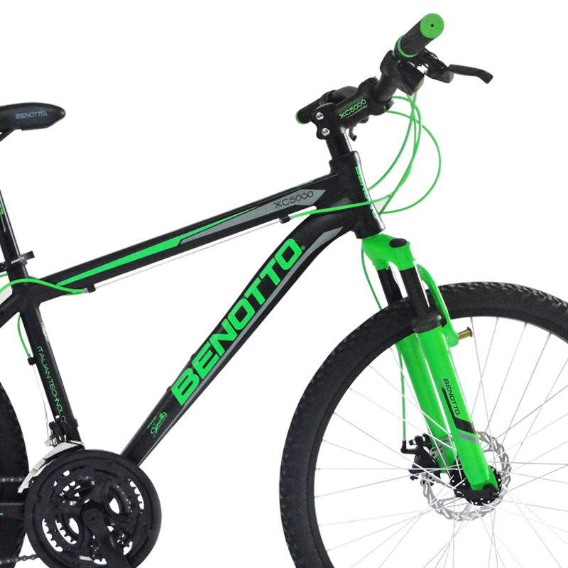 Bicicleta BENOTTO Montaña XC-5000 R26 21V. Sunrace Frenos Doble Disco Mecanico Aluminio Negro/Verde Talla:SS
